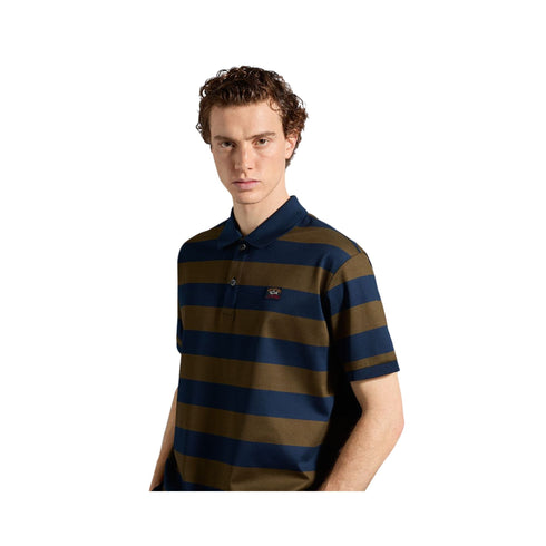 Polo Uomo Iconica a righe con badge Blu verde PAUL & SHARK- Francavilla Moda